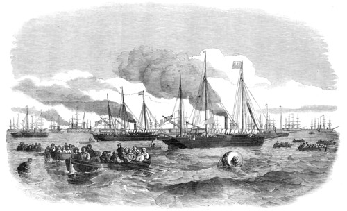 The Grand Naval Review, at Spithead: Liberty-Men going on Shore - sketched by J. W. Carmichael, 1856 Creator: W Thomas.