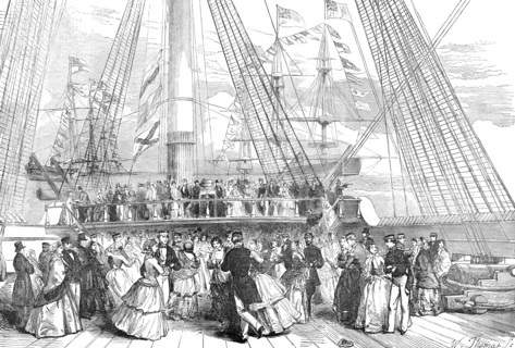The Naval Review: Dance on Board H.M.S. "Caesar", 91, Capt. Robb - from a sketch by J. W. Carmichael Creator: W Thomas.