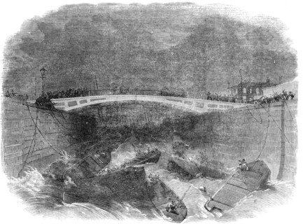 Scene of the Late Accident at the City Canal Dock-Gates, Blackwall Point, 1856.  Creator: Unknown.