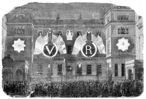 The Peace Illuminations - the Ordnance Office, Pall-Mall, 1856.  Creator: Unknown.