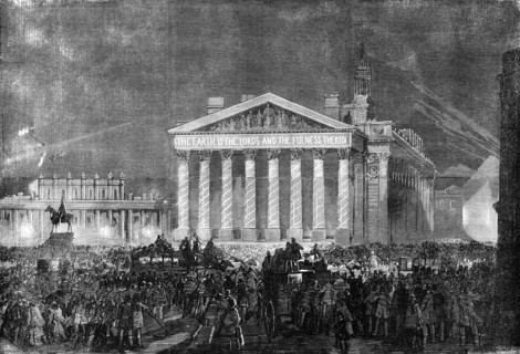 The Peace Illuminations - the Royal Exchange, 1856.  Creator: Unknown.