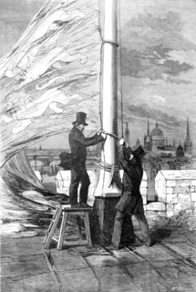 The Peace Rejoicings - Hoisting the Royal Standard at the Tower of London, 1856.  Creator: W Thomas.