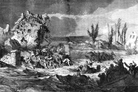 The Inundation at Lyons - sketched by Gustave Dore, 1856.  Creator: Gustave Doré.