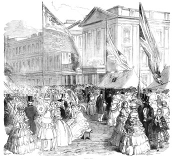 Fancy Bazaar at the Wellington Barracks, St. James's-Park, 1856.  Creator: Unknown.