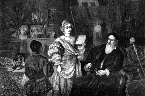Titian and his God-Daughter - a Sonnet from Peter Aretin - painted by W. H. Kearney - from the Exh Creator: Unknown.