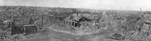 'Sur le champ de bataille de Combles; vue generale de Combles apres la prise du village', 1916. Creator: Unknown.