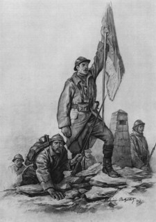 'Le retour des Serbes en Serbie; le 30 septembre 1916, les soldats de la troisieme armee..., 1916. Creator: Vladimir Betzitch.