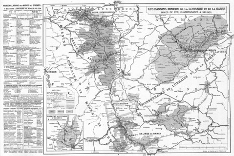 'Carte des bassins miniers et des usines metallurgiques de la Lorraine et de la Sarre', 1916. Creator: Unknown.