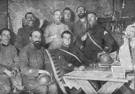 'Dans les forts reconquis de Douaumont et de Vaux; L'etat-major francais du fort de..., 1916. Creator: Unknown.