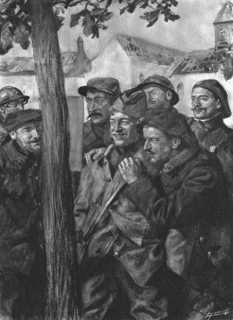 'La lecture au cantonnement d'un bon communique', 1916. Creator: Lucien Jonas.