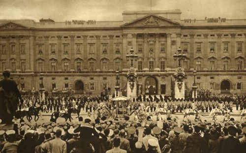 'The Coronation Coach Viewed From Queen Victoria Memorial', 1937. Creator: Photochrom Co Ltd of London.