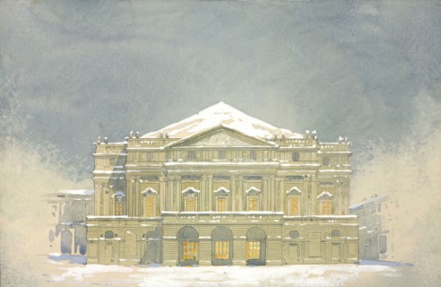La Scala. Stage design for the ballet "Vecchia Milano" by Franco Vittadini, 1932. Creator: Rovescalli, Odoardo Antonio (1864-1936).
