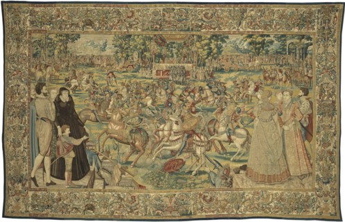Tournament (Carrousel des chevaliers bretons et irlandais à Bayonne), from the Valois Tapestries, ca Creator: Master MGP, Brussels (active 1570s).