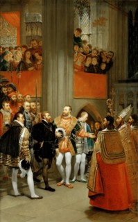 Charles V received by Francois I to the Abbey of Saint Denis, c. 1811. Creator: Gros, Antoine Jean, Baron (1771-1835).