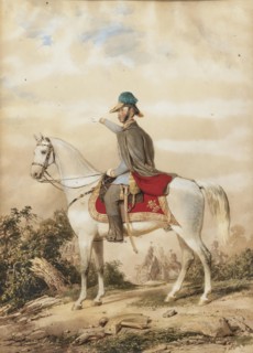 Archduke Albrecht of Austria, Duke of Teschen (1817-1895) on horseback as on the day of the battle o Creator: Barabás, Miklós (1810-1898).