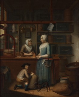 Interior with three figures and a dog. Creator: Cattel, Pieter (1712-1759).