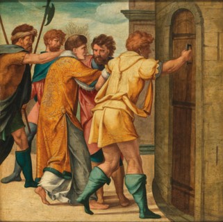 Saint Cyriacus is led to Prison (Cyriacus altar from St. Kunibert in Cologne), after 1532. Creator: Bruyn, Bartholomaeus (Barthel), the Elder (1493-1555).