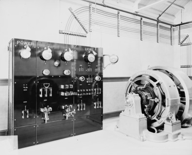 Detail of a switchboard in a dynamo room, between 1900 and 1905. Creator: Unknown.
