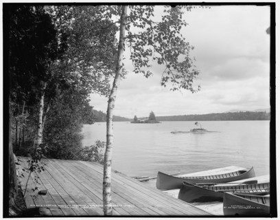 Looking east on Raquette Lake from St. Hubert's Isle, Adirondack Mountains, c1902. Creator: William H. Jackson.