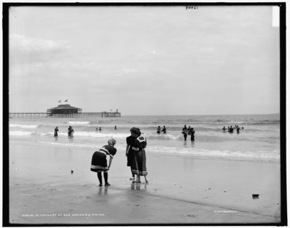 In the surf at Old Orchard, Me., between 1890 and 1901. Creator: Unknown.