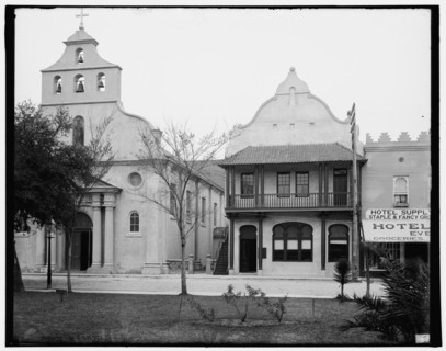 The Cathedral and First National Bank, St. Augustine, Fla., c1904. Creator: Unknown.