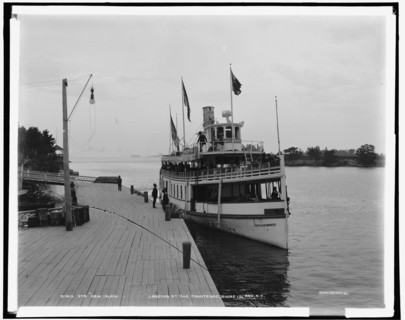 Str. New Island Wanderer landing at the Frontenac, Round Island, N.Y., between 1890 and 1901. Creator: Unknown.