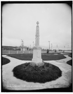 Father Marquette's grave, St. Ignace, Mich., between 1890 and 1901. Creator: Unknown.