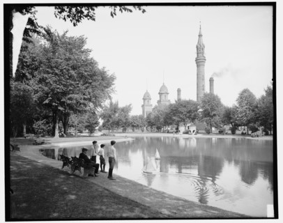 Lake and tower, Water Works Park, Detroit, Mich., c1905. Creator: Unknown.