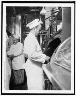 Kitchen on a deluxe overland limited train, between 1910 and 1920. Creator: Unknown.