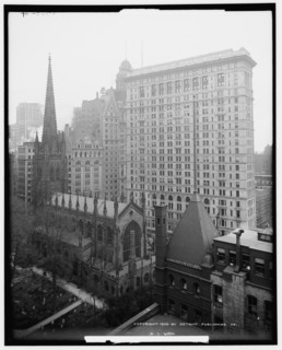 Sky scrapers overshadowing Trinity Church, New York, c1905. Creator: Unknown.