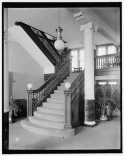E.M. Bigsby Co. show rooms, stairway to the balcony, between 1900 and 1915. Creator: Unknown.