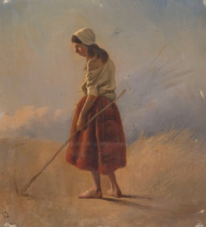 Standing peasant girl with stick, 1841-1857. Creator: Johan Daniel Koelman.