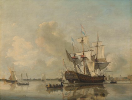 The Navy's Frigate 'Rotterdam' on the Maas off Rotterdam, 1807. Creator: Nicolaus Baur.