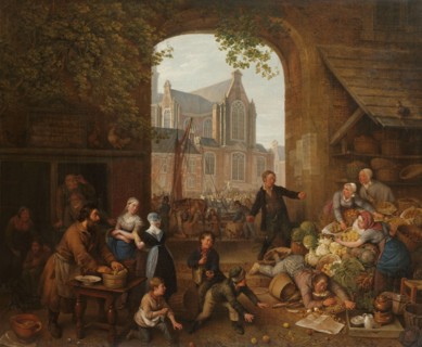 Two Drunkards at the Market near the Westerkerk in Amsterdam, 1821. Creator: Peter Paul Joseph Noël.