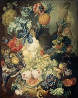 Still Life with Flowers, Fruit and Birds, 1774. Creator: Jan van Os.