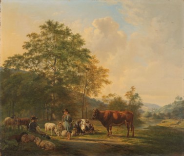 Hilly Landscape with Shepherd, Drover and Cattle, 1815-1839. Creator: Pieter Gerardus van Os.