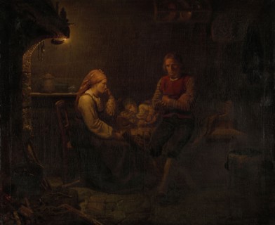 The sick child, 1851. Creator: Adolph Tidemand.