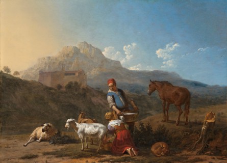Italian Landscape with Girl Milking a Goat, 1652. Creator: Karel Du Jardin.