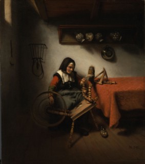 Old Woman Spinning, 1650-1660. Creator: Nicolaes Maes.