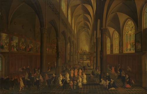 The Interior of the Dominican Church, Antwerp, Looking East, with the Procession of the..., 1636. Creator: Peeter Neeffs the Elder.
