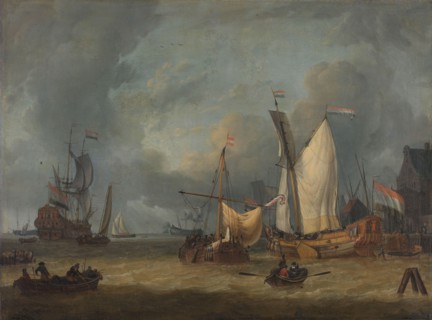 A Storm (Ships in the Harbor in a Stiff Breeze), 1675-1719. Creator: Jan Claesz Rietschoof.