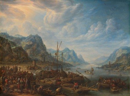 View of a River with Boat Moorings, 1678. Creator: Herman Saftleven the Younger.