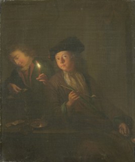 The Smoker (A Man with a Pipe and a Man Pouring a Beverage into a Glass), 1690-1706. Creator: Godfried Schalcken.