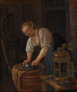 Woman scouring metalware, 1650-1660. Creator: Jan Steen.