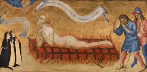 Martyrdom of Saint Lawrence, with Two Benedictine Nuns, c.1425. Creator: Jacobello del Fiore.