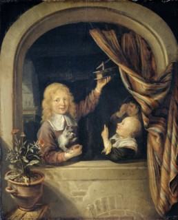 Children with a mousetrap, 1660-1676. Creator: Domenicus van Tol.