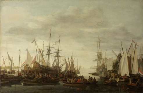 A Keelhauling, according to the non attested Tradition, of the Ship's Doctor of Admiral...,1660-1686 Creator: Lieve Verschuir.