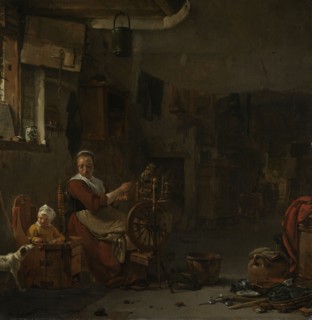 Peasant Woman Spinning, 1640-1677. Creator: Thomas Wijck.