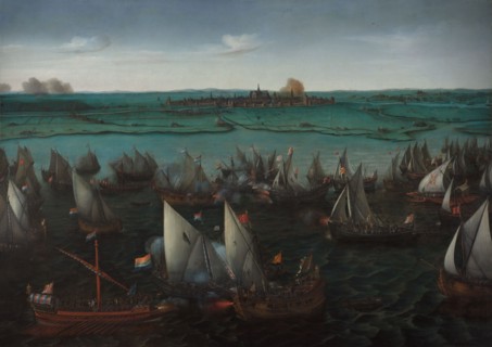 Battle between Dutch and Spanish Ships on the Haarlemmermeer, in or after 1629. Creator: Hendrick Cornelisz Vroom.