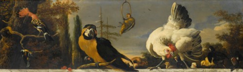 Birds on a Balustrade, c.1680-c.1690. Creator: Melchior d'Hondecoeter.